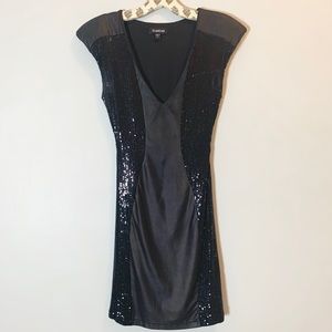 Bebe Black Twist-Back Sequined Party Dress
